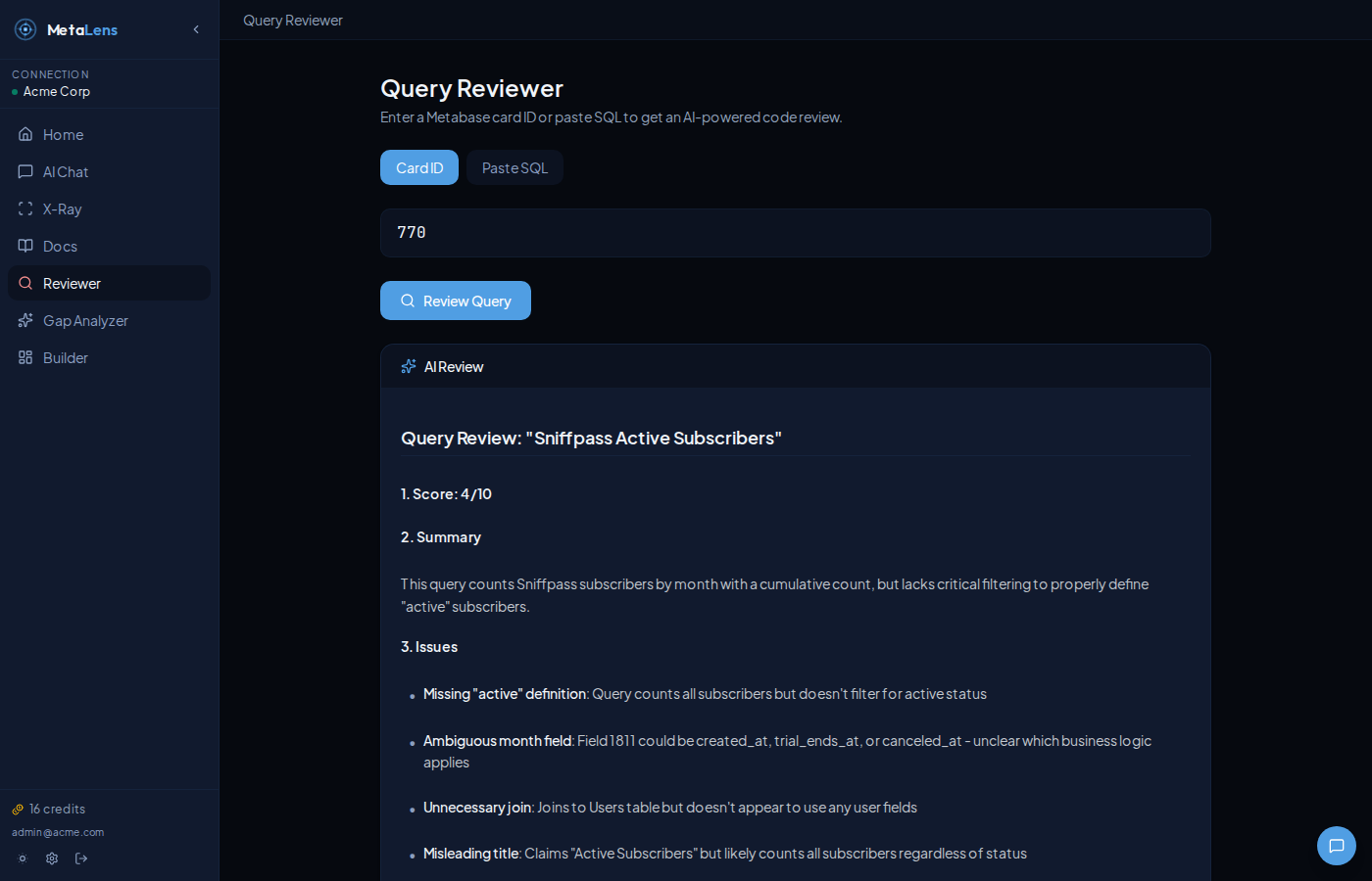 Query review with AI scoring
